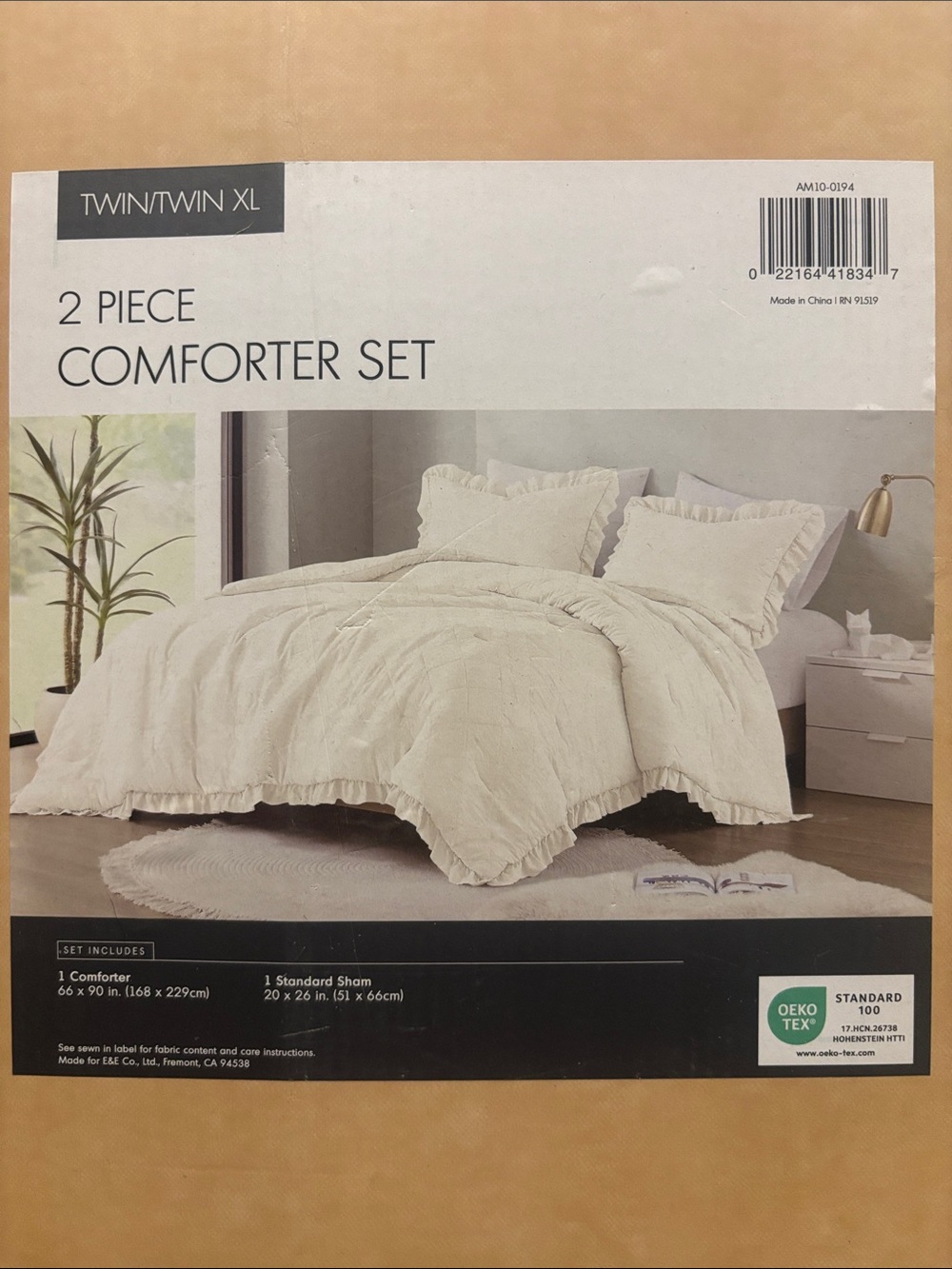 2-Piece Ivory Comforter Set with Ruffle Edge - Twin/Twin XL